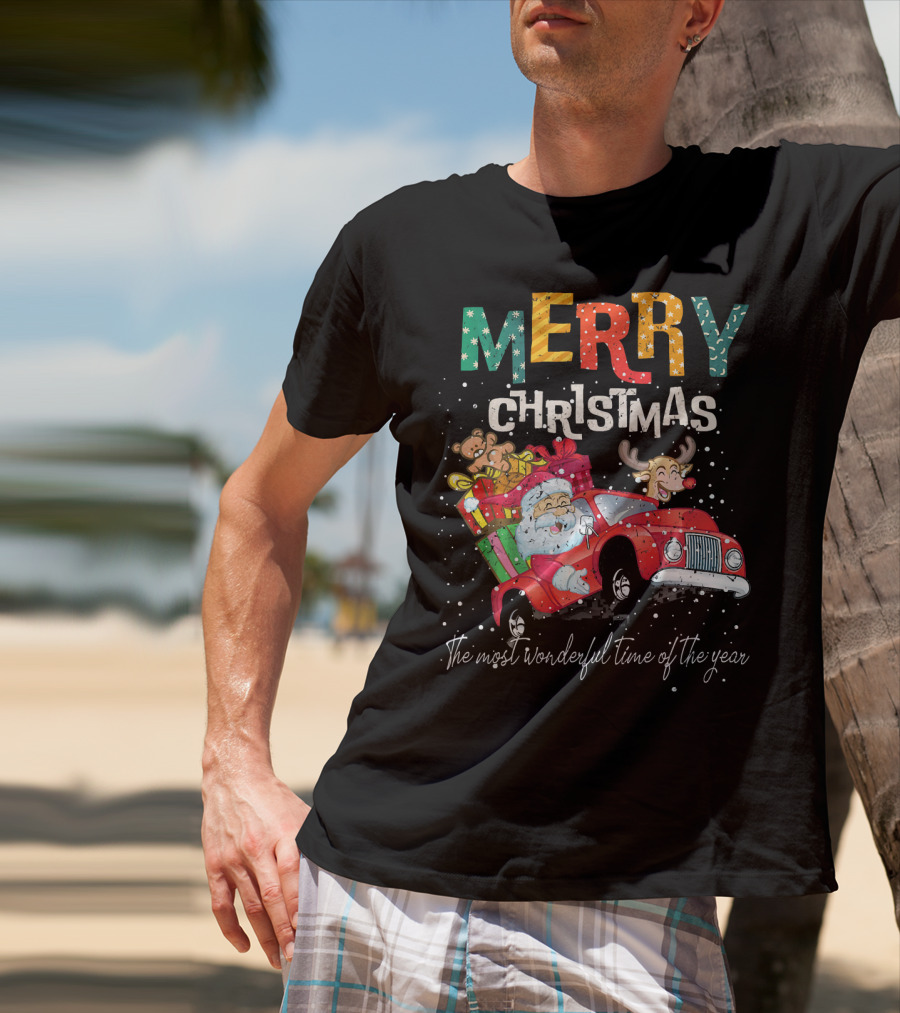 Merry Christmas Reindeer Santa Drive Red The Most Wonderful Time Of The Year T-Shirt