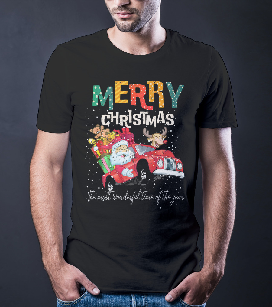 Merry Christmas Reindeer Santa Drive Red The Most Wonderful Time Of The Year T-Shirt