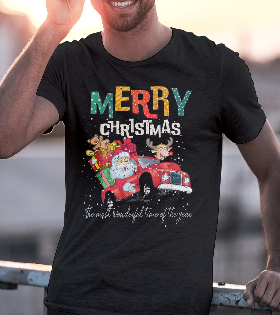 Merry Christmas Reindeer Santa Drive Red The Most Wonderful Time Of The Year T-Shirt
