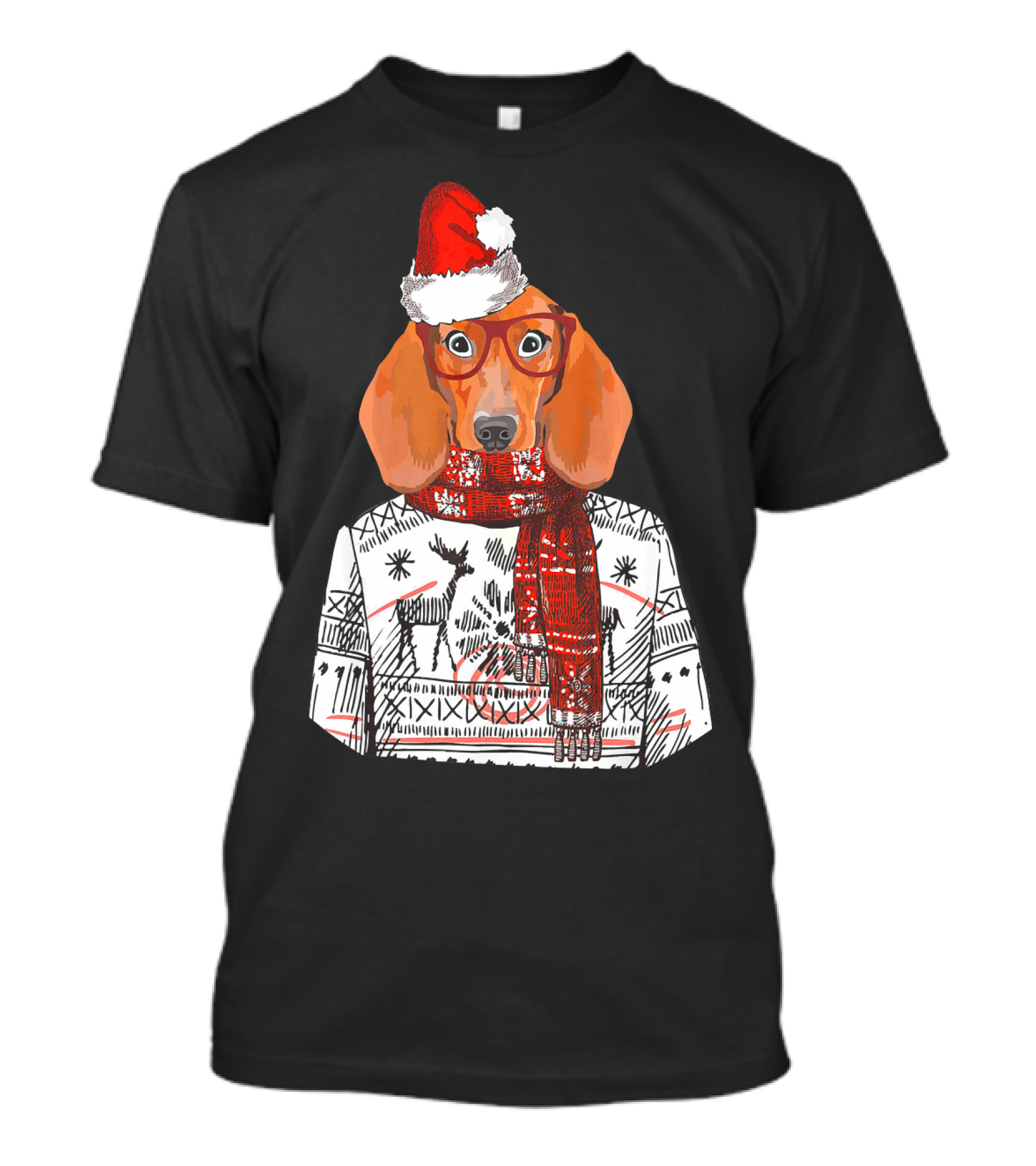 Dachshund Dog Santa Hat Funny Merry Christmas T-Shirt