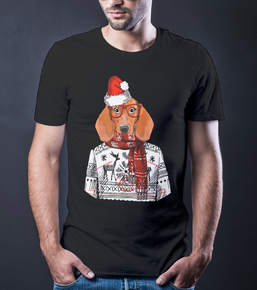 Dachshund Dog Santa Hat Funny Merry Christmas T-Shirt