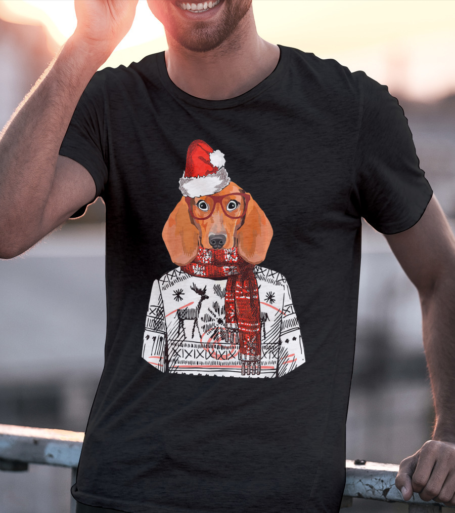 Dachshund Dog Santa Hat Funny Merry Christmas T-Shirt