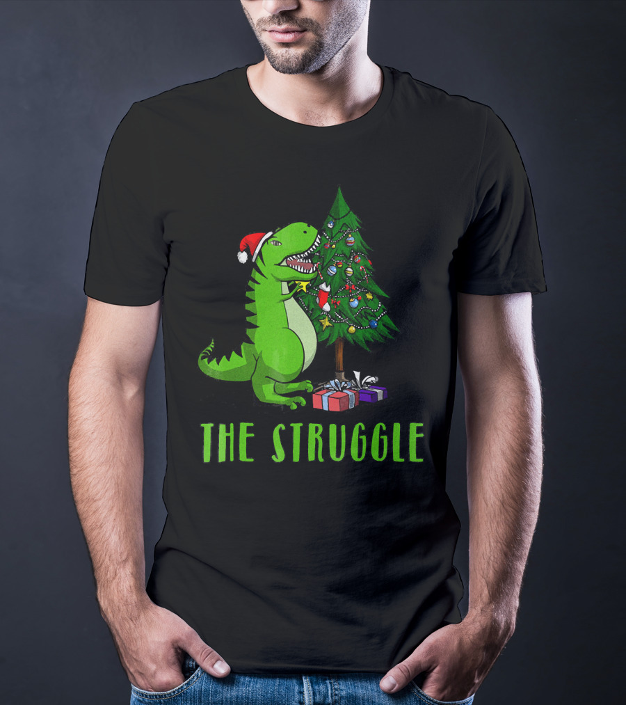 The Struggle T Rex Santa Christmas Tree T-Shirt