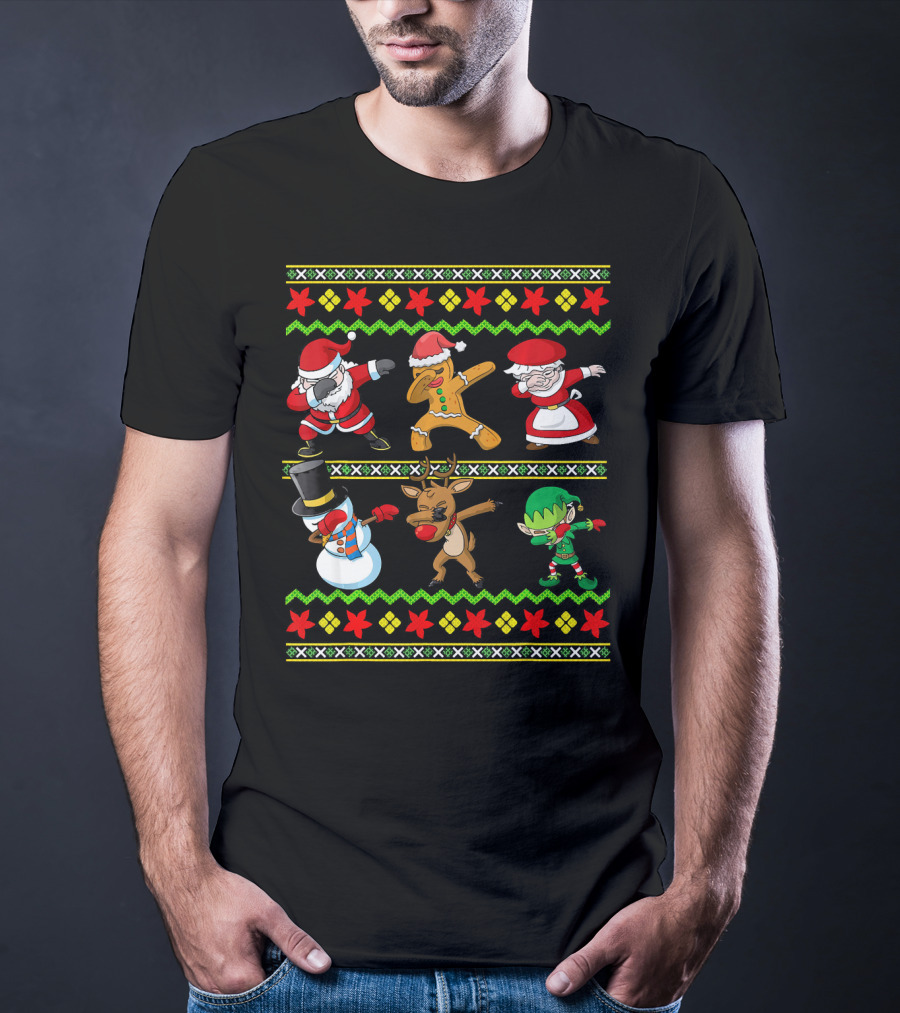 Christmas Kids Santa Dabbing Squad Snowman Gingerbread Mrs Claus Reindeer Elf T-Shirt