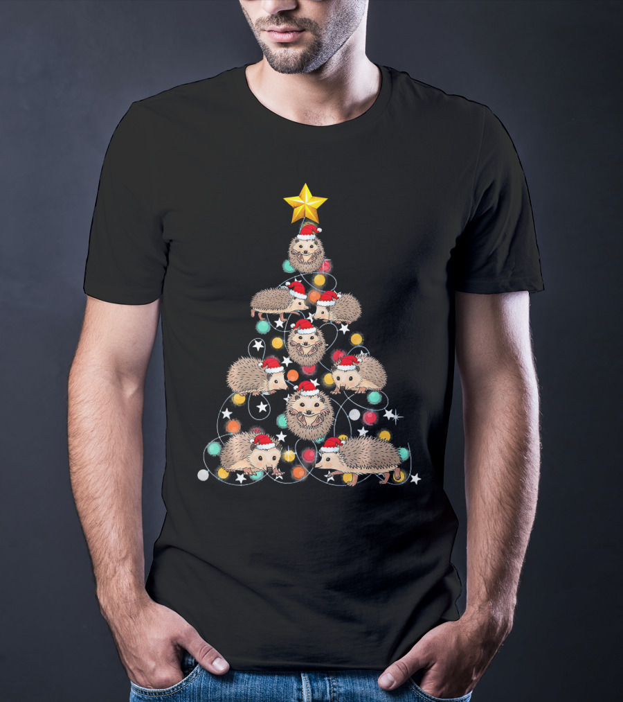 Santa Hedgehog Christmas Tree Funny Hedgehog Santa Hats T-Shirt