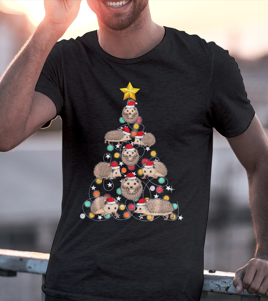 Santa Hedgehog Christmas Tree Funny Hedgehog Santa Hats T-Shirt