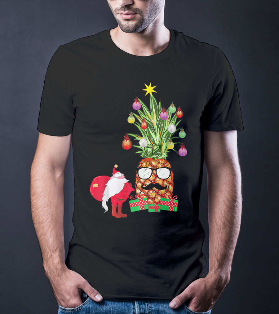 Santa Pineapple Christmas Tree With Gifts And Ornaments T-Shirt