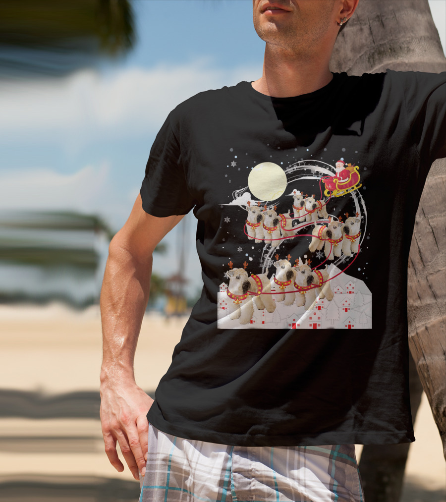 Soft Coated Wheaten Terrier Reindeer Christmas Santa Sleigh Moon Snow Holiday Scene T-Shirt