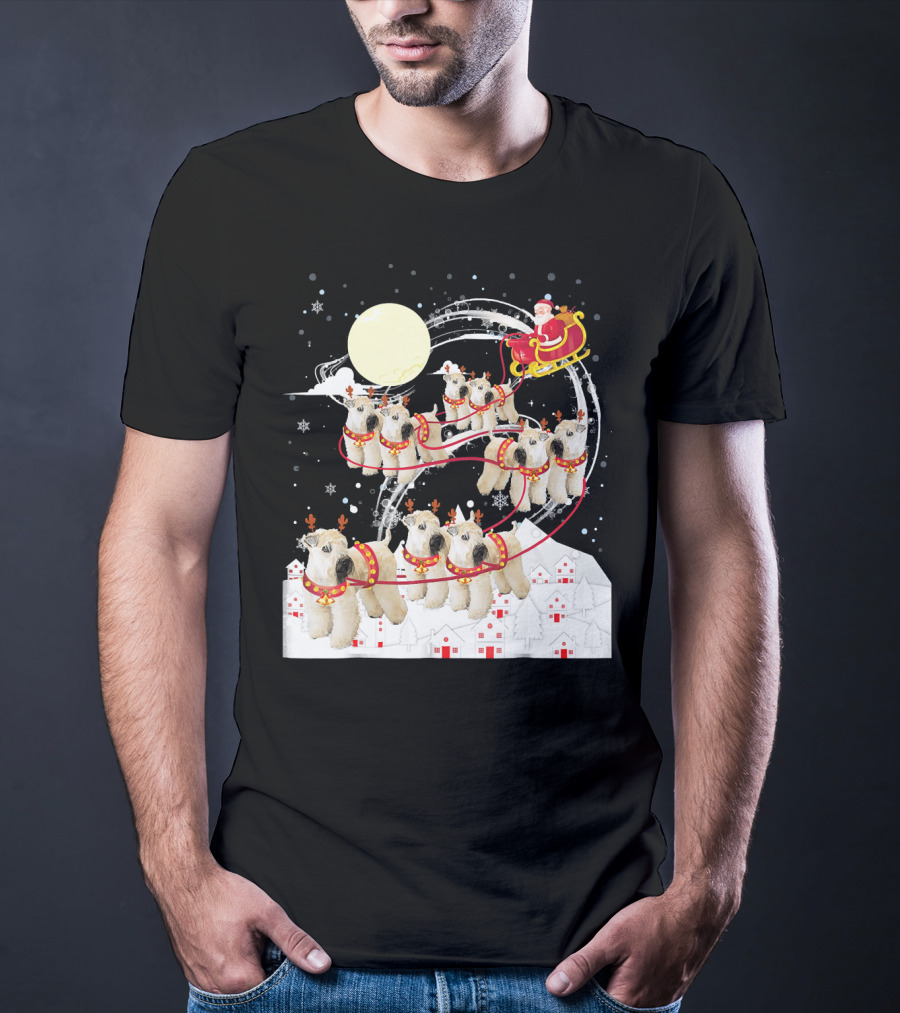 Soft Coated Wheaten Terrier Reindeer Christmas Santa Sleigh Moon Snow Holiday Scene T-Shirt