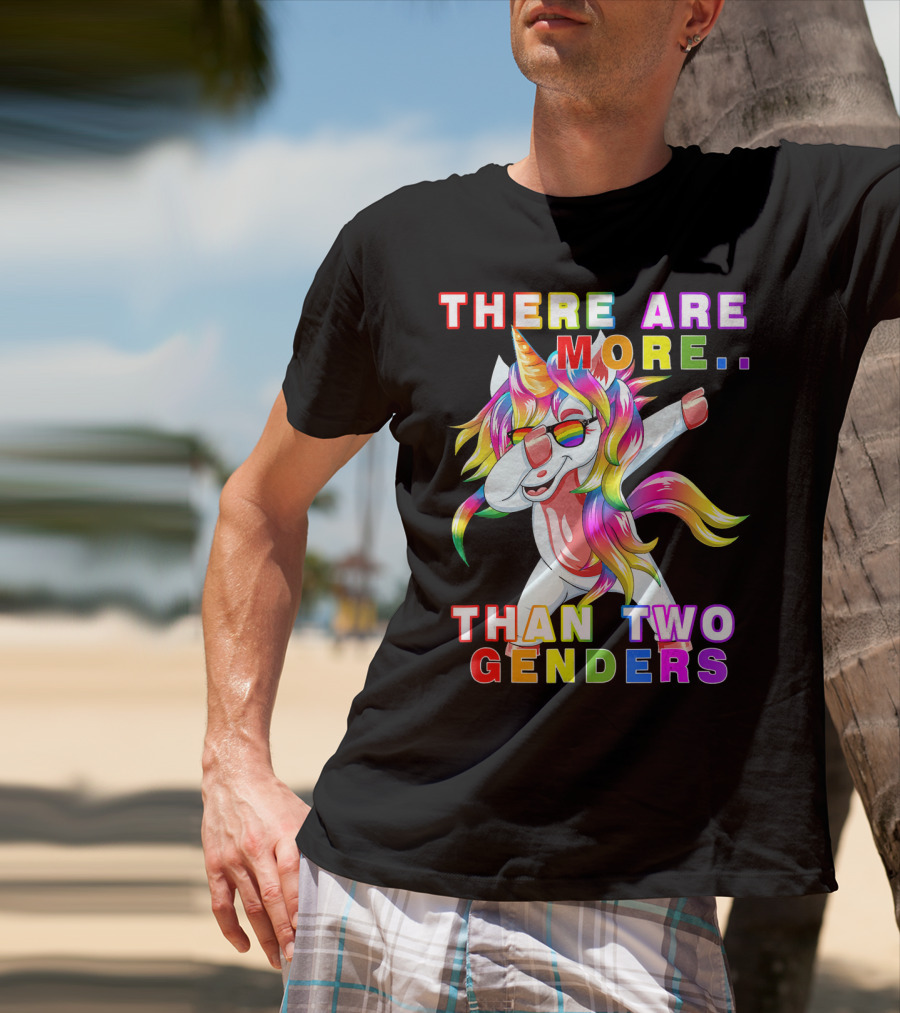 There Are More Than Two Genders Unicorn Dabbing Rainbow Mane Sunglasses T-Shirt