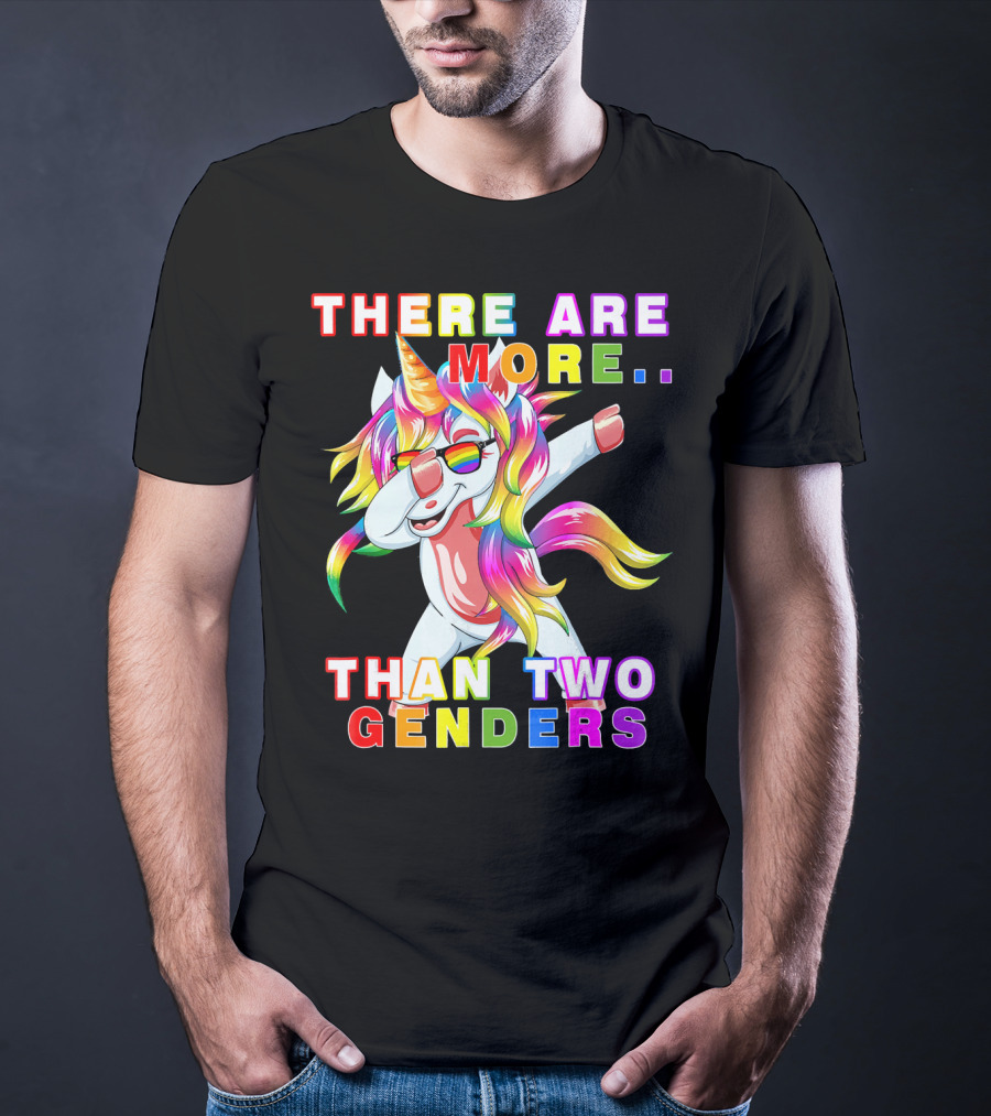 There Are More Than Two Genders Unicorn Dabbing Rainbow Mane Sunglasses T-Shirt