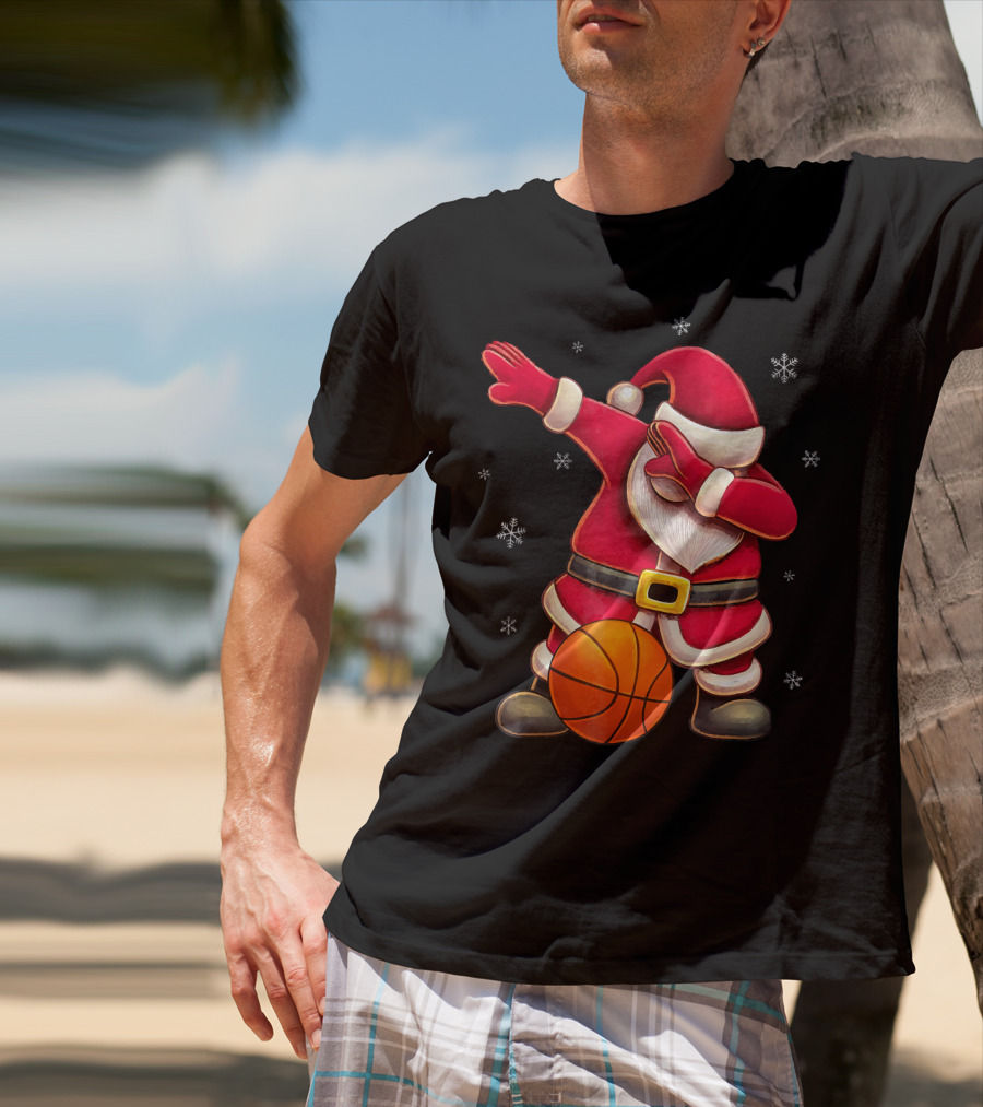 Basketball Santa Dabbing With Hoops And Snowflakes T-Shirt