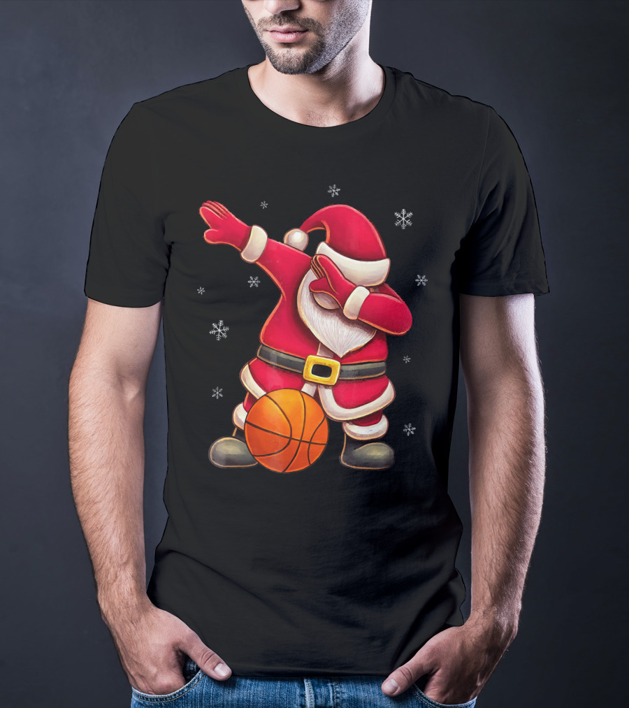Basketball Santa Dabbing With Hoops And Snowflakes T-Shirt
