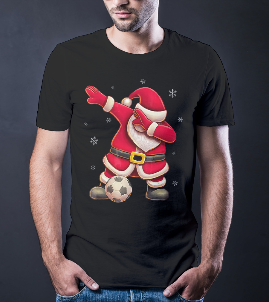 Dabbing Santa Claus Soccer Snowflakes T-Shirt