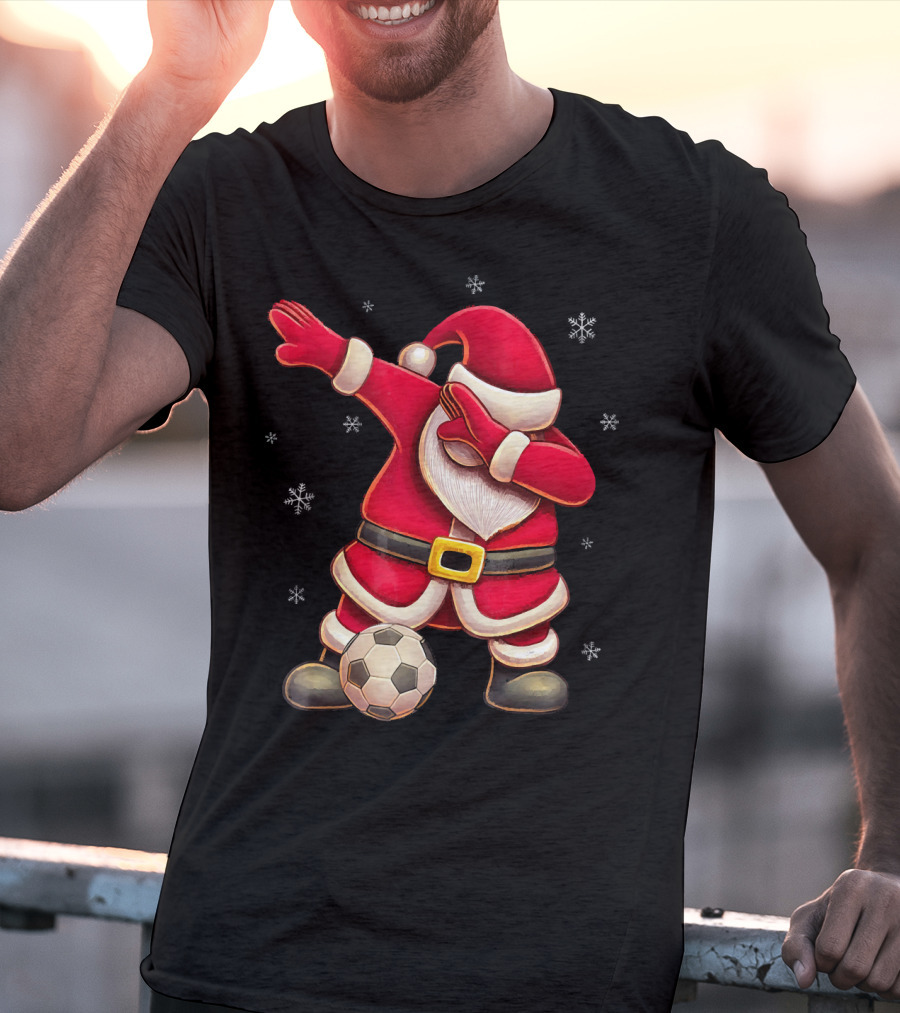 Dabbing Santa Claus Soccer Snowflakes T-Shirt