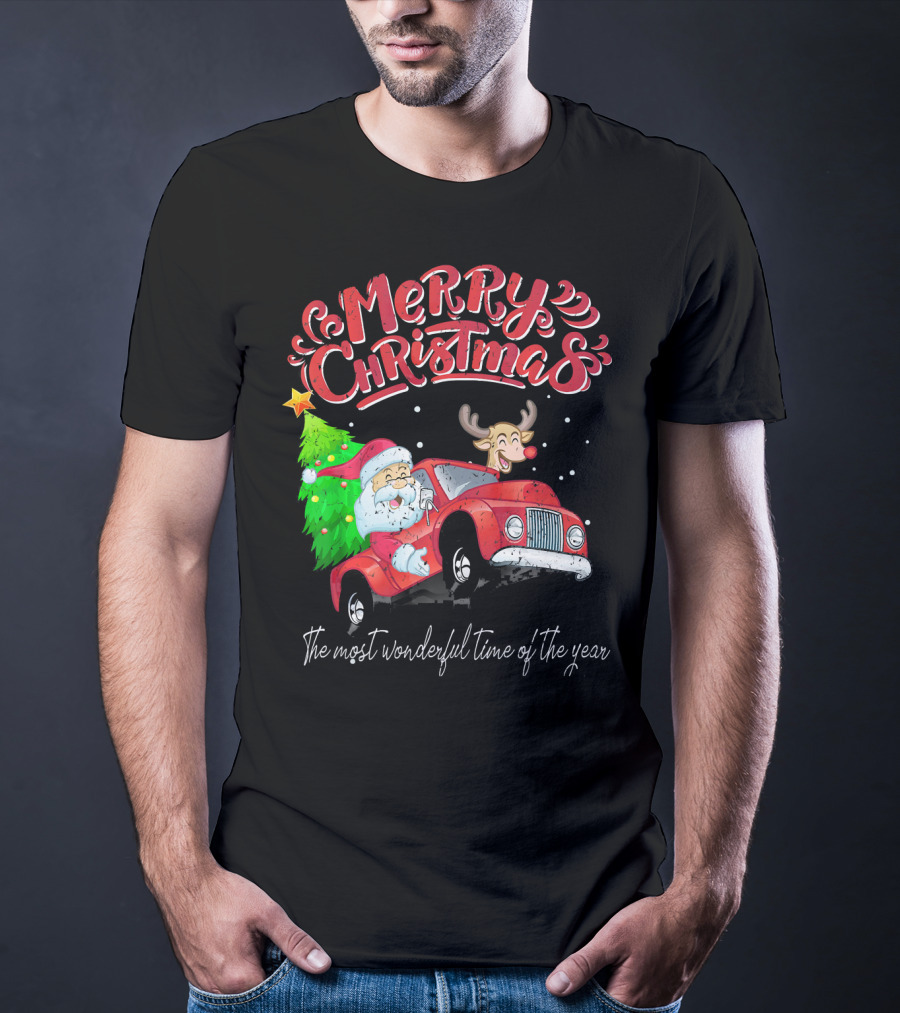 Merry Christmas Santa Reindeer Ride The Most Wonderful Time Of The Year T-Shirt