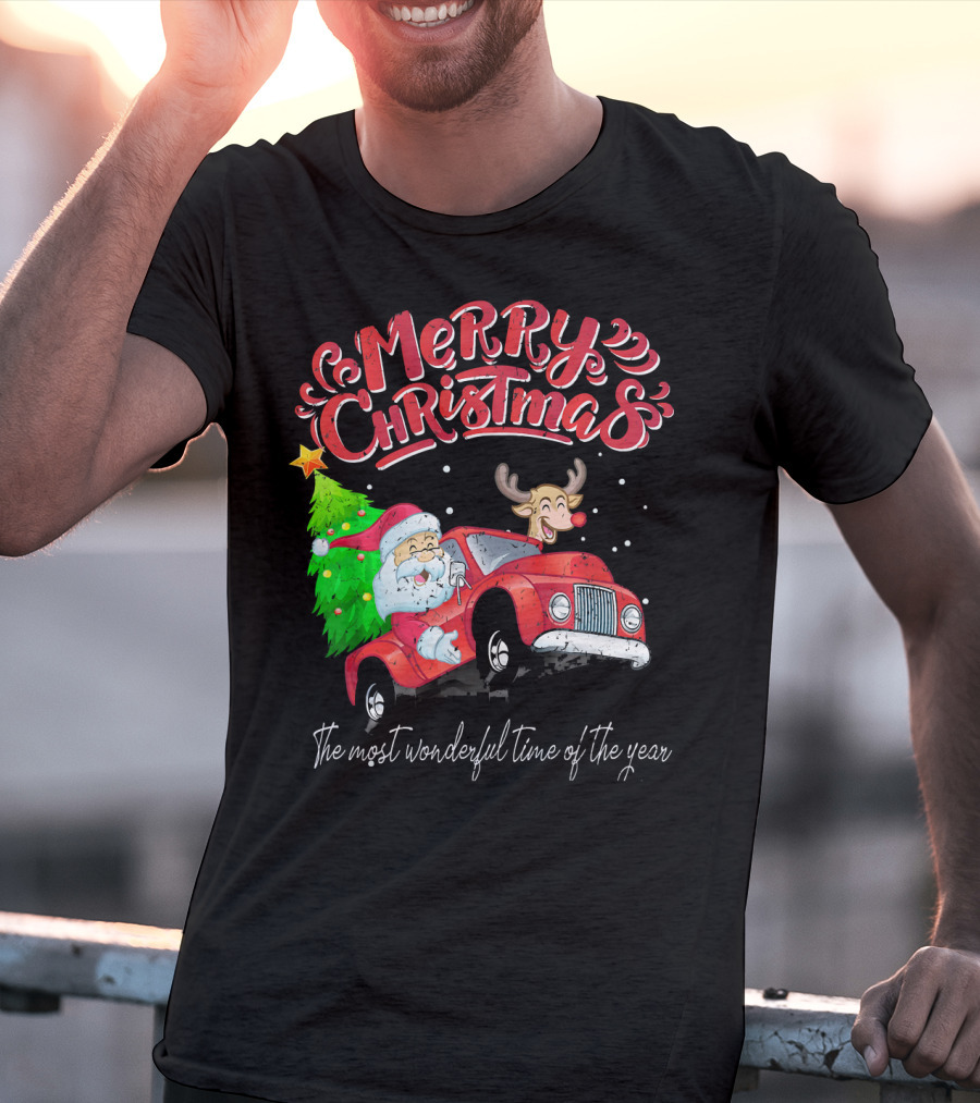 Merry Christmas Santa Reindeer Ride The Most Wonderful Time Of The Year T-Shirt
