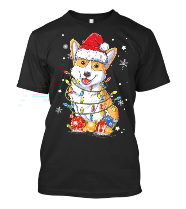 Merry Corgmas Xmas Tree Santa Corgi Wrapped In Christmas Lights And Ornaments T-Shirt