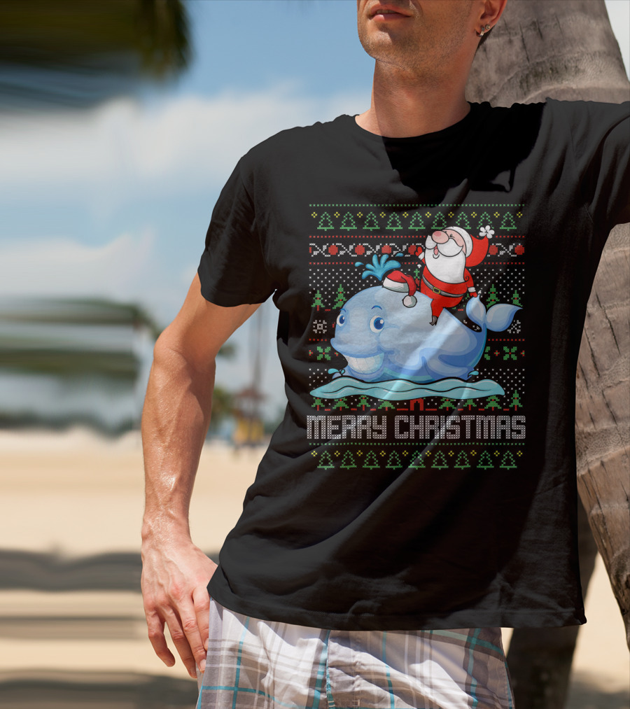 Merry Christmas Funny Santa Claus Riding Whale Holiday T-Shirt