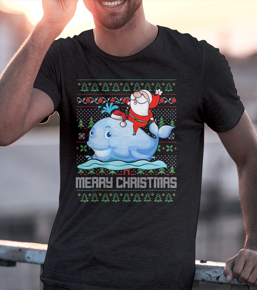 Merry Christmas Funny Santa Claus Riding Whale Holiday T-Shirt