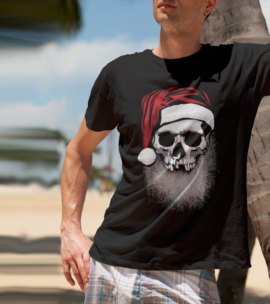 Muerto Father Christmas Skull Santa Hat Beard T-Shirt