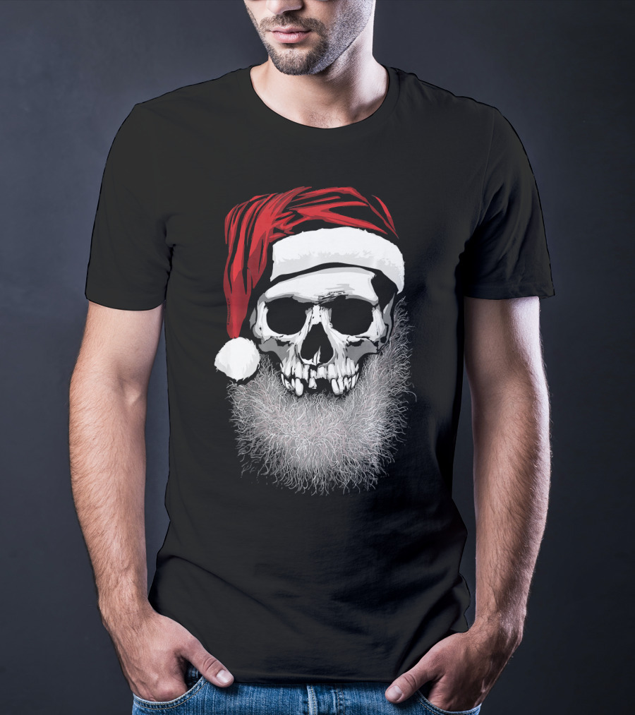 Muerto Father Christmas Skull Santa Hat Beard T-Shirt