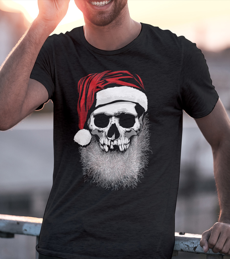 Muerto Father Christmas Skull Santa Hat Beard T-Shirt