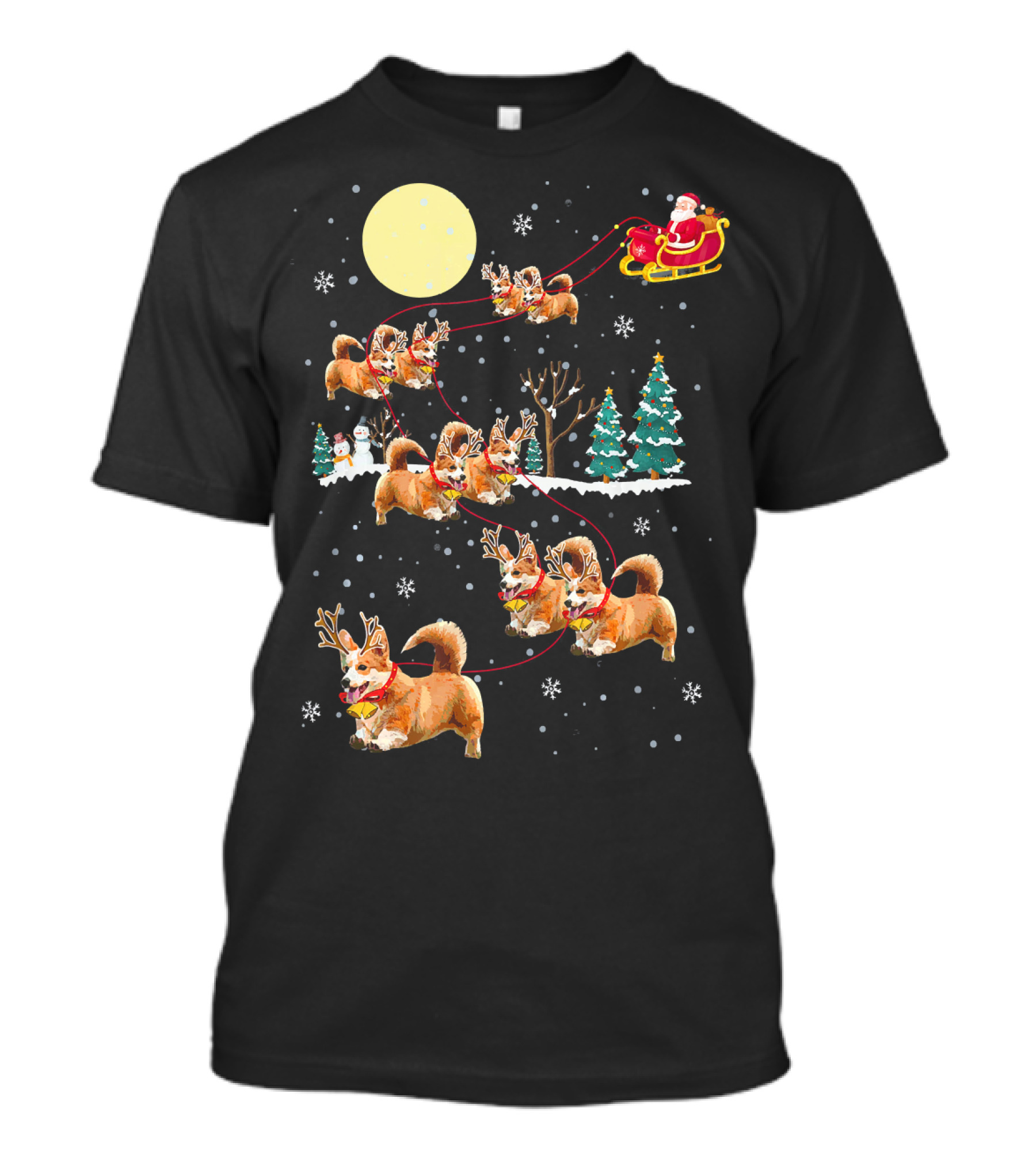 Christmas Corgi Santa Sleigh Cute Holiday Pajamas T-Shirt