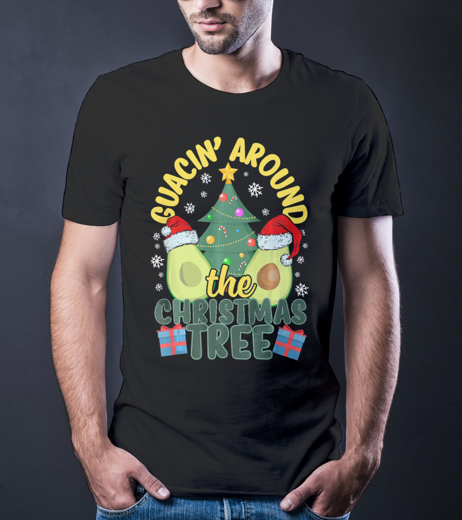 Guacin' Around The Christmas Tree Snowflakes Presents Santa Hats T-Shirt