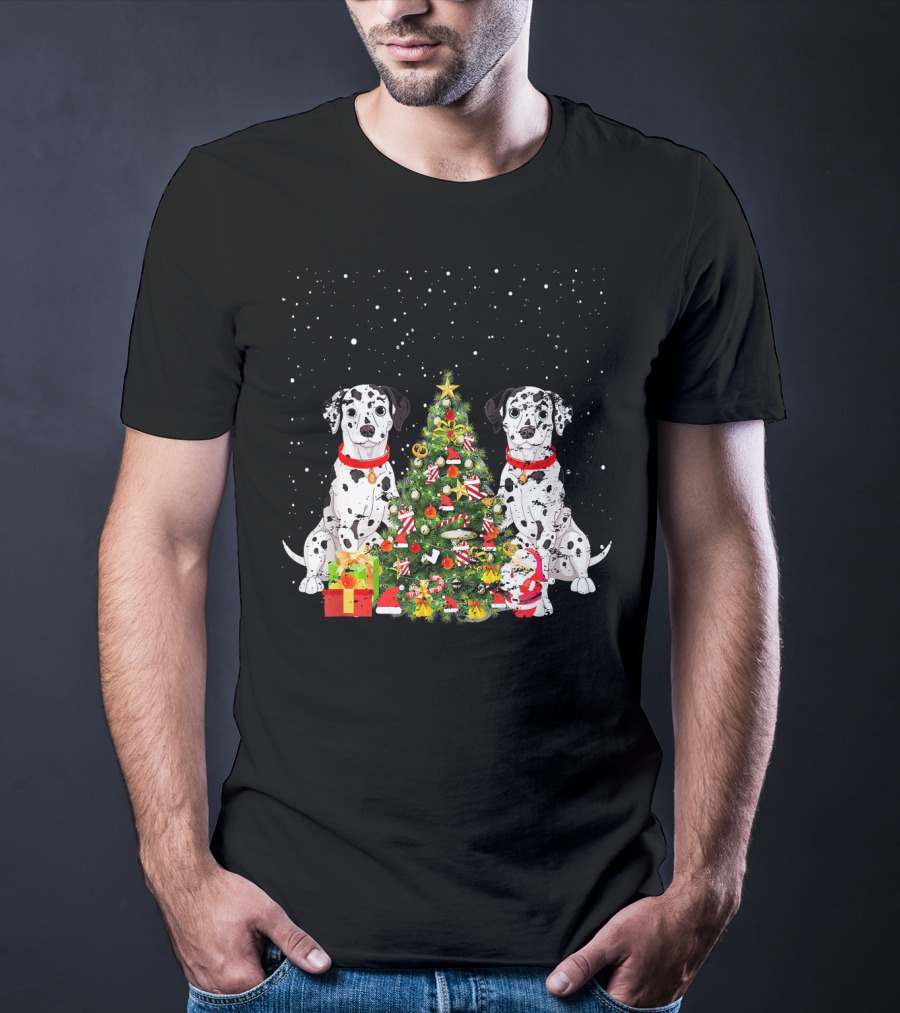 Dalmatian Christmas Tree Dalmatian Holiday Costume With Gifts And Santa T-Shirt