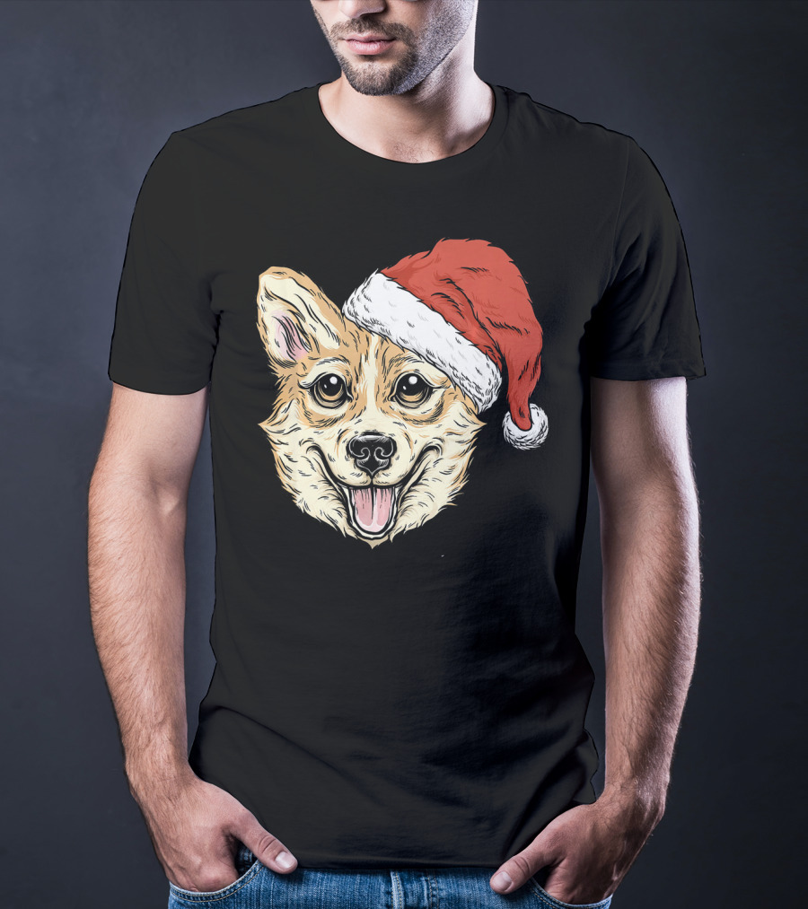 Corgi Dog Santa Hat Funny Christmas Corgi T-Shirt