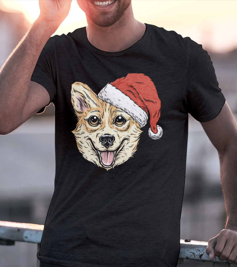 Corgi Dog Santa Hat Funny Christmas Corgi T-Shirt