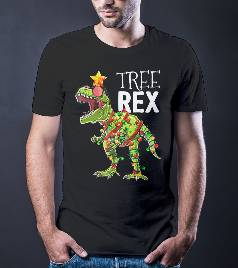 Tree Rex Christmas Dinosaur Lights T-Shirt