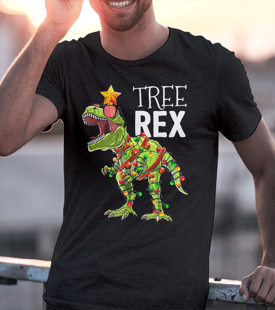 Tree Rex Christmas Dinosaur Lights T-Shirt
