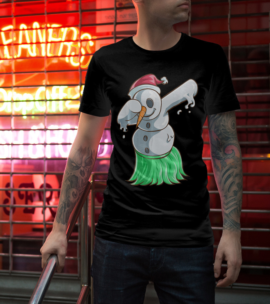 Christmas In July Dabbing Snowman Tropical Hula Dance T-Shirt