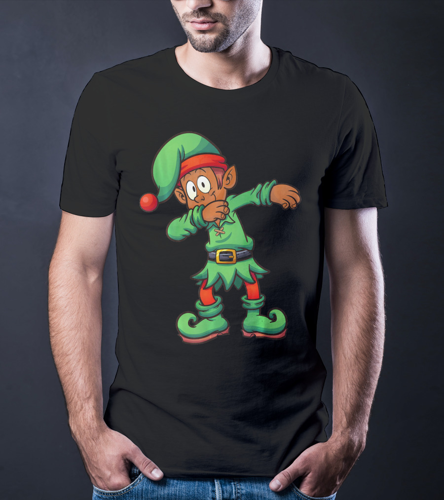 Dabbing Black Elf For Christmas Holiday Fun T-Shirt