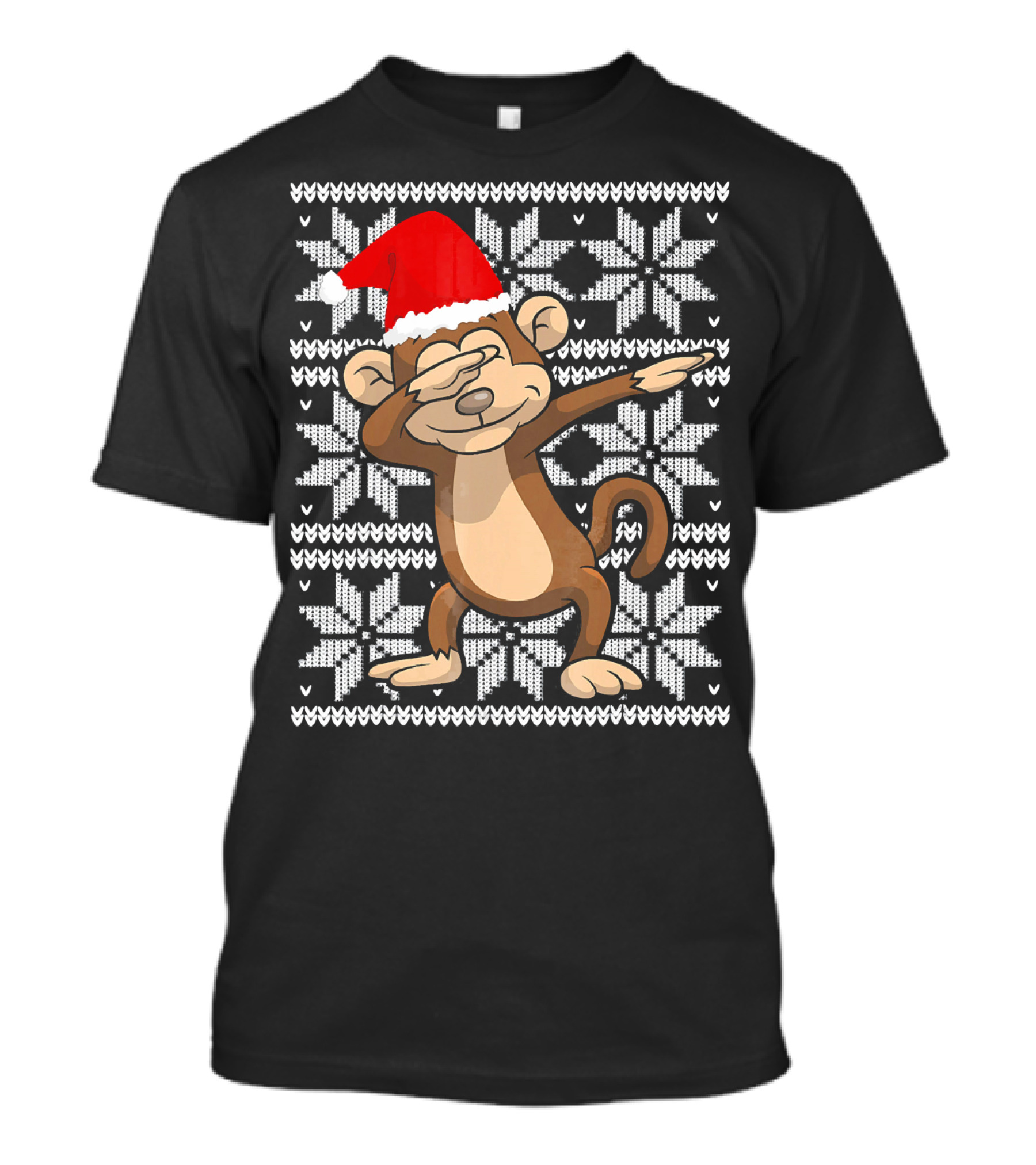 UGLY CHRISTMAS Dabbing Monkey Dab Santa Hat Snowflake T-Shirt