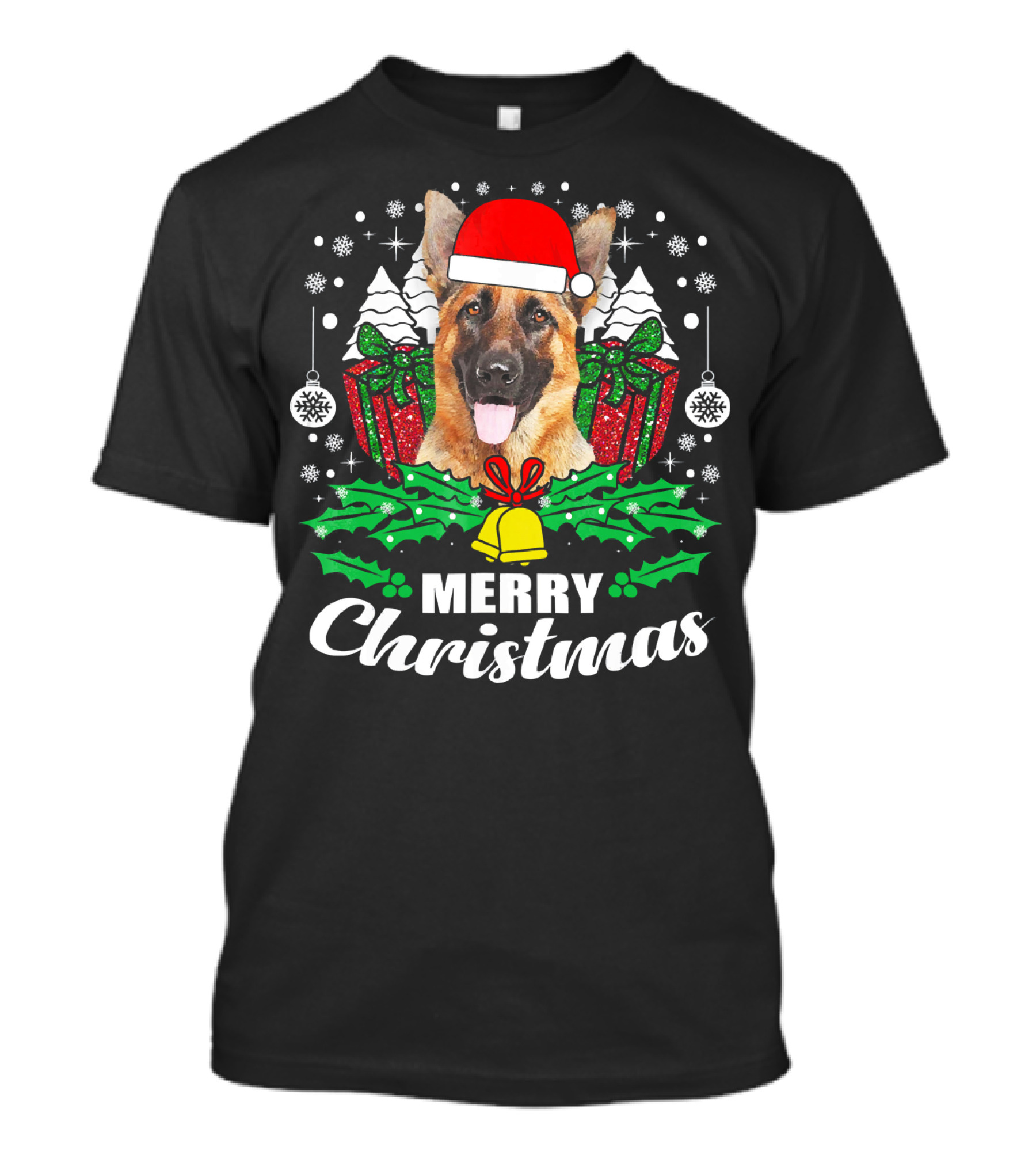 German Shepherd Merry Christmas Santa Hat Festive Holiday Dog Love T-Shirt