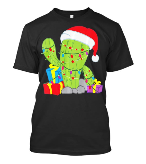 Cactus Tree Santa Hat Christmas Presents Mexican T-Shirt