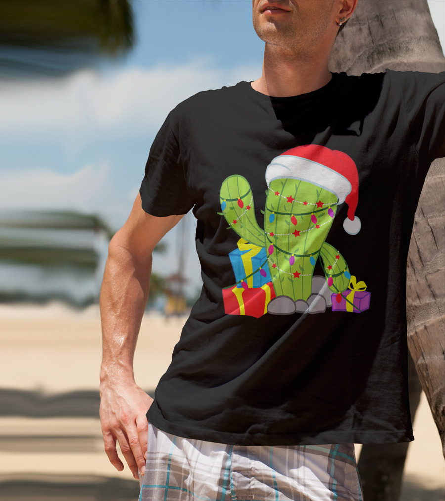 Cactus Tree Santa Hat Christmas Presents Mexican T-Shirt