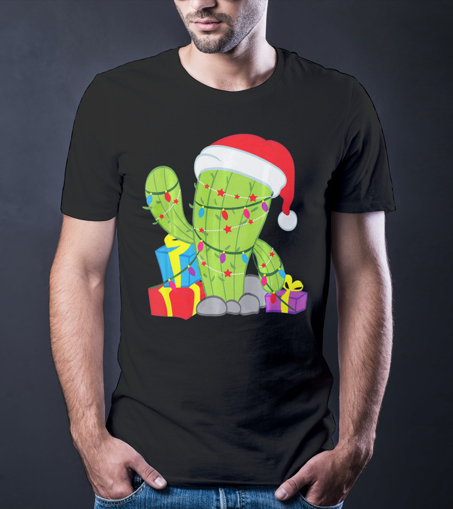 Cactus Tree Santa Hat Christmas Presents Mexican T-Shirt