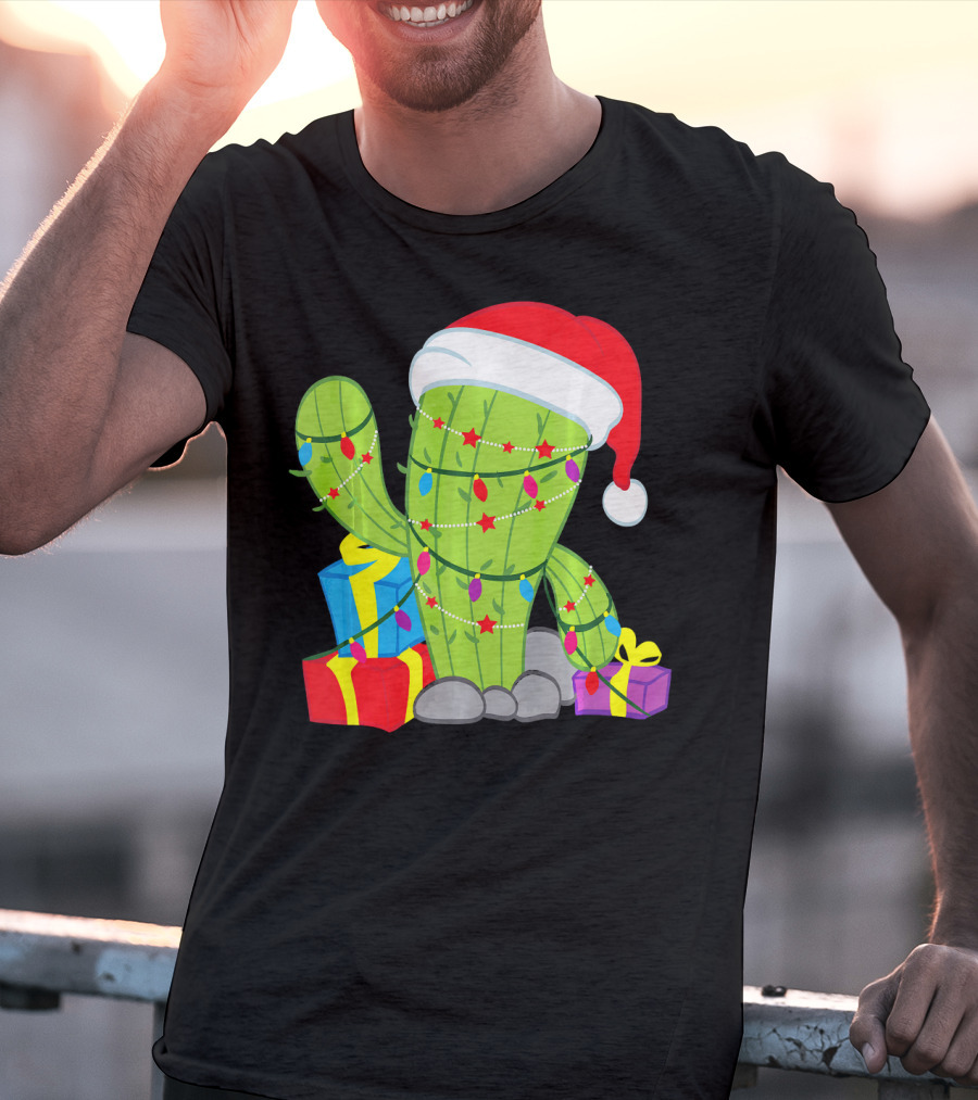Cactus Tree Santa Hat Christmas Presents Mexican T-Shirt