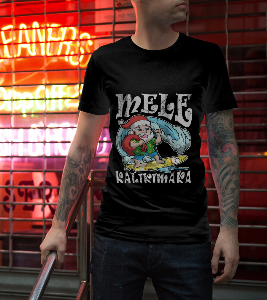 Merry Christmas Mele Kalikimaka Surfing Santa T-Shirt