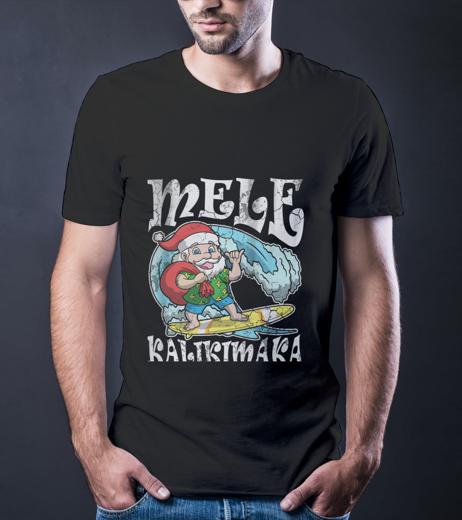 Merry Christmas Mele Kalikimaka Surfing Santa T-Shirt