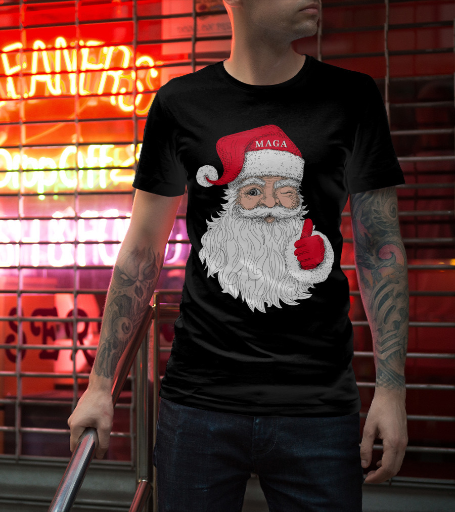 Santa Claus Winking In MAGA Hat With Thumbs Up T-Shirt