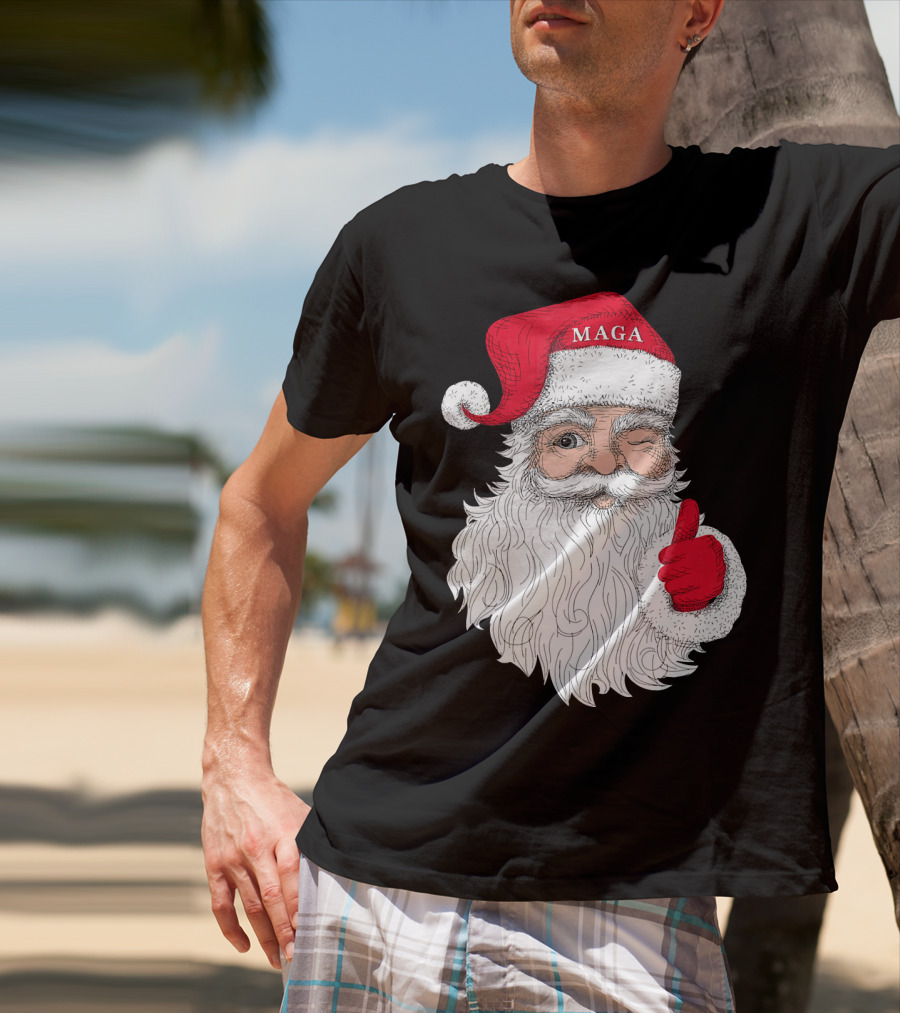 Santa Claus Winking In MAGA Hat With Thumbs Up T-Shirt