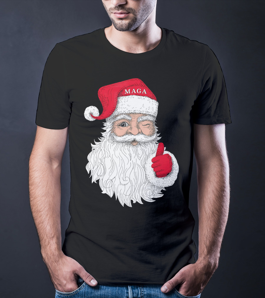 Santa Claus Winking In MAGA Hat With Thumbs Up T-Shirt