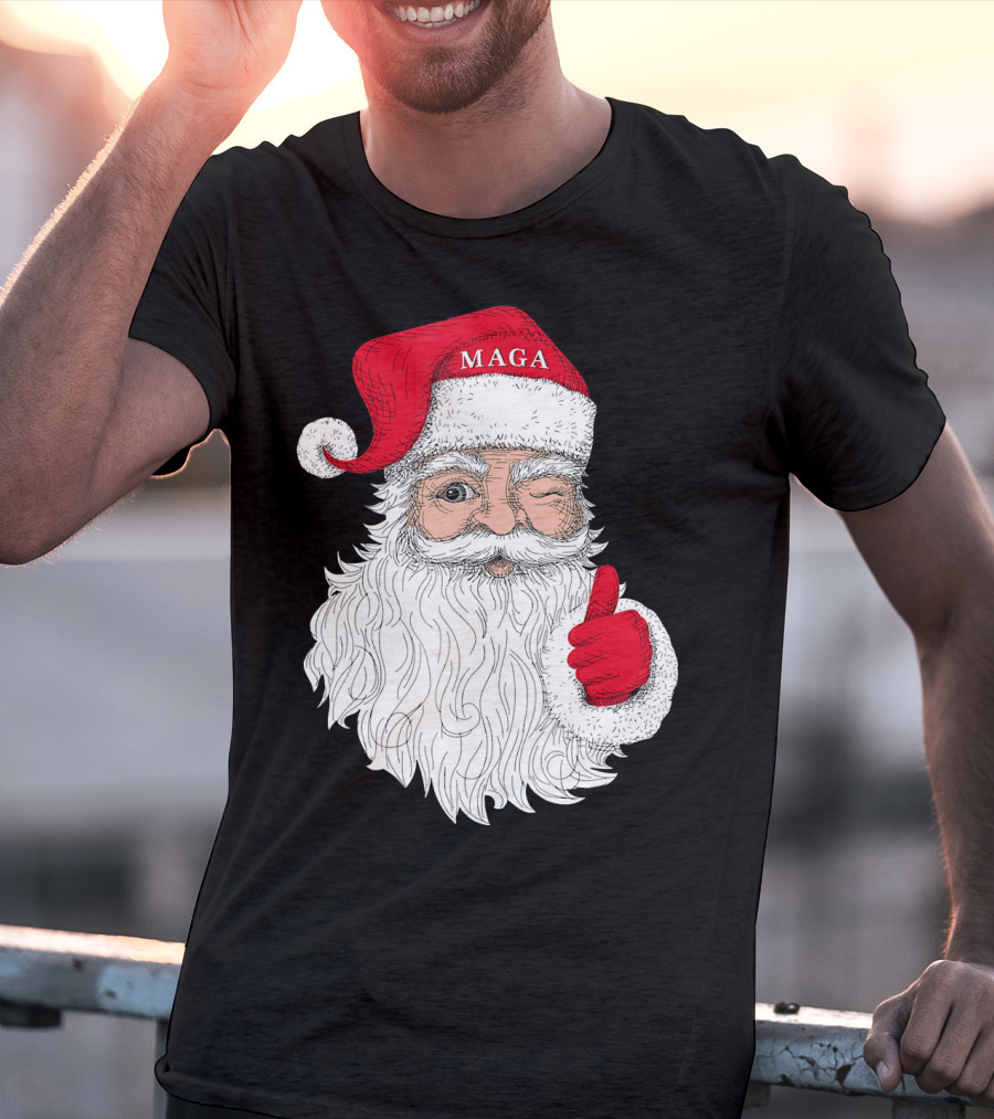 Santa Claus Winking In MAGA Hat With Thumbs Up T-Shirt