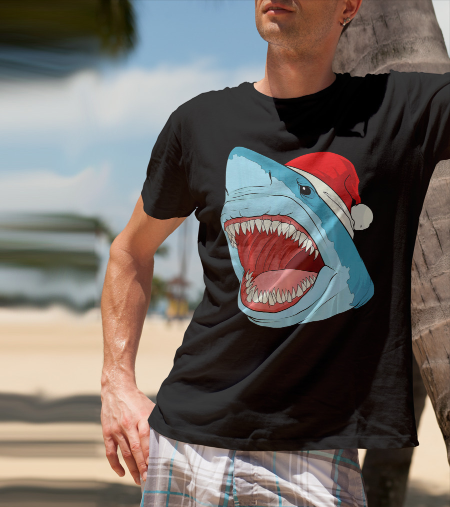 Santa Jaws Cool Christmas Shark Holiday Humor T-Shirt