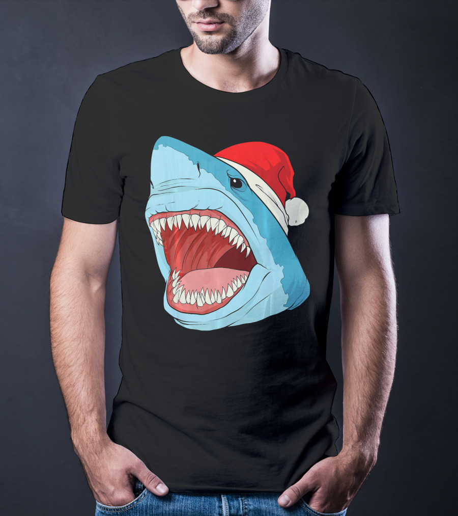 Santa Jaws Cool Christmas Shark Holiday Humor T-Shirt